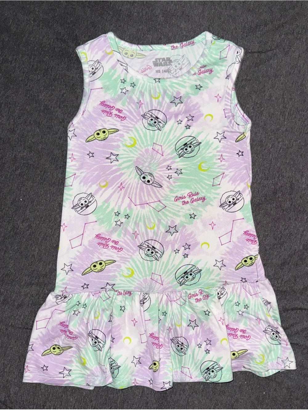 Star Wars Grogu Baby Yoda Dress Girl’s XS 4-5 Tie Dye Girls Rule The Galaxy